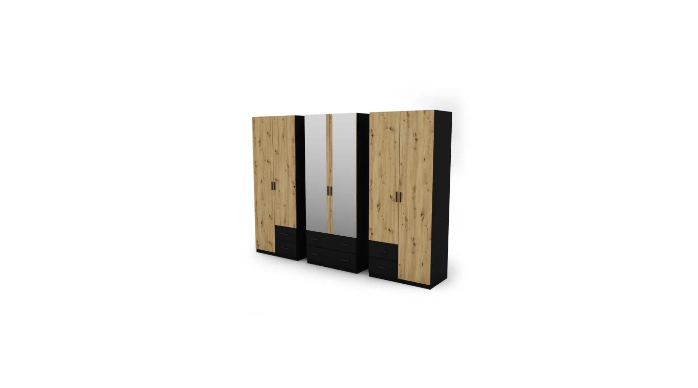 Szafa 240x220 cm czarny dąb artisan lustro – Torven | eMeblast