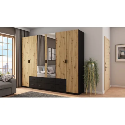 Szafa 240x220 cm czarny dąb artisan lustro – Torven | eMeblast