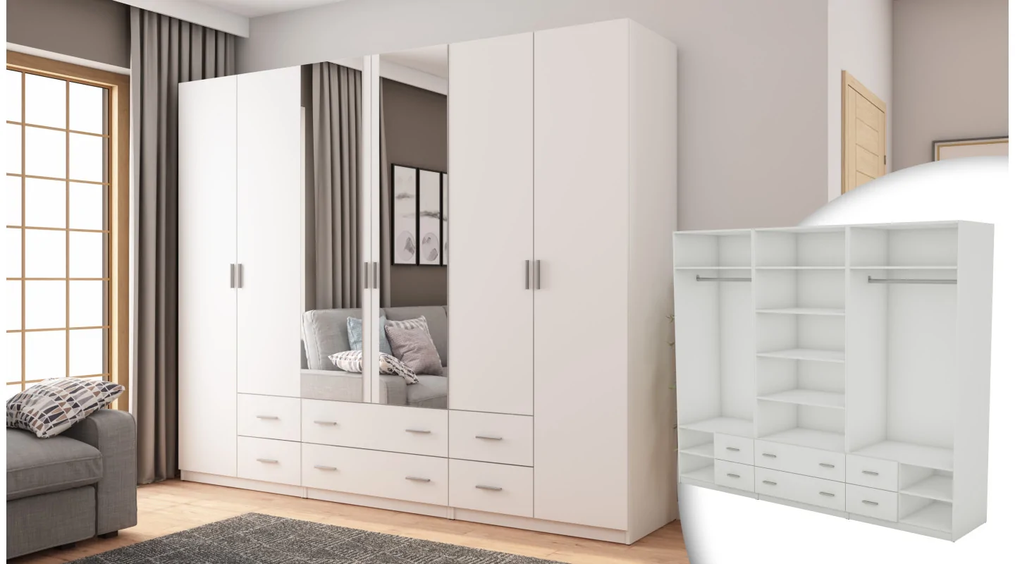 Szafa 240x220 cm biała lustro – Torven | eMeblast