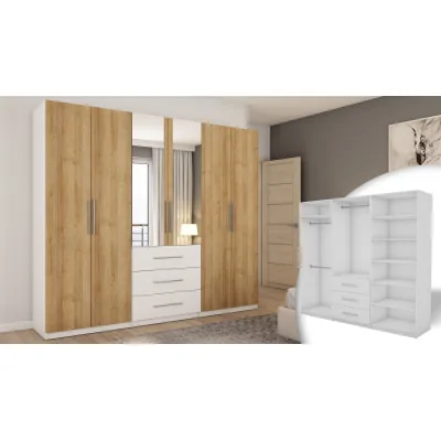 Szafa 250x220 cm biel dąb riva lustro – Zerion | eMeblast