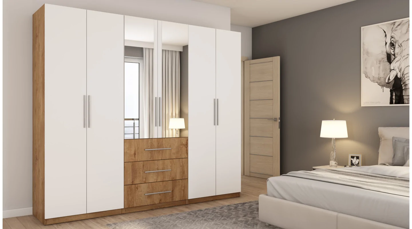 Szafa 250x220 cm dąb lefkas biel lustro – Zerion | eMeblast Szafa 250x220 cm dąb lefkas biel lustro – Zerion | eMeblast