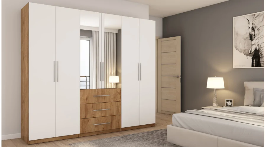 Szafa 250x220 cm dąb lefkas biel lustro – Zerion | eMeblast Szafa 250x220 cm dąb lefkas biel lustro – Zerion | eMeblast