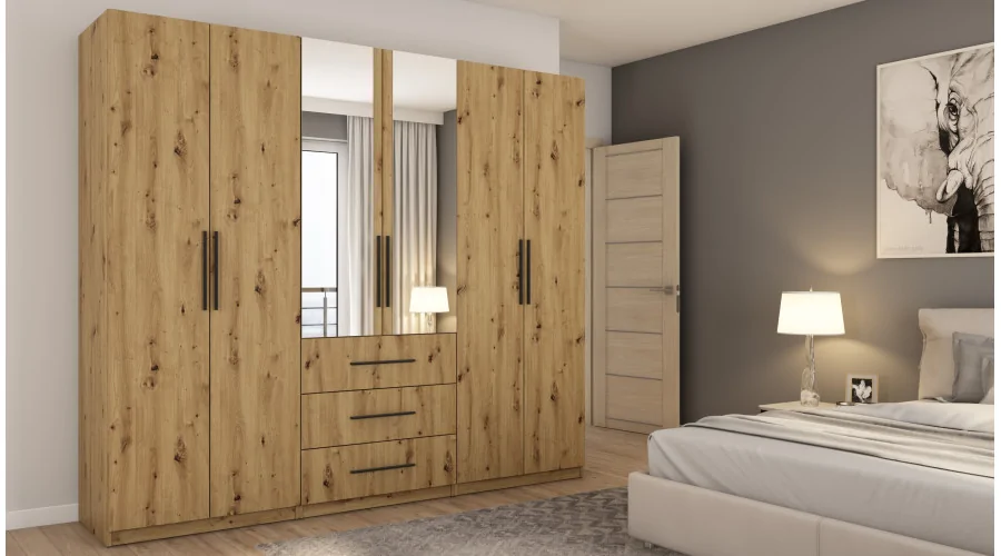 Szafa 250x220 cm dąb artisan lustro – Zerion | eMeblast