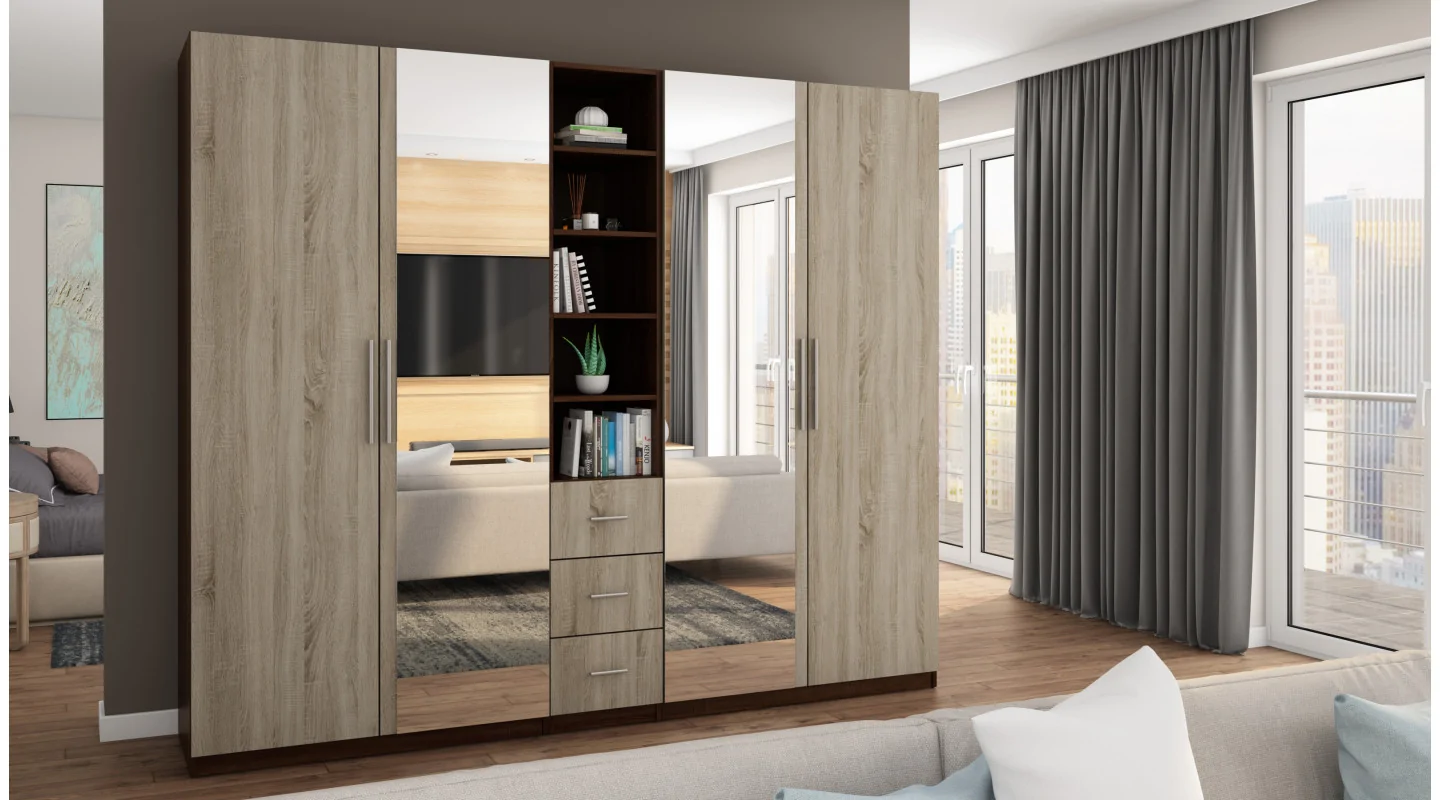 Szafa 260x220 cm sonoma ciemna jasna lustro – Orvian | eMeblast