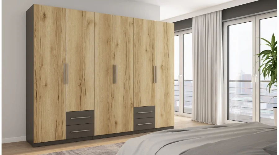 Szafa 280x220 cm grafit dąb grand naturalny – Hedron | eMeblast Szafa 280x220 cm grafit dąb grand naturalny – Hedron | eMeblast