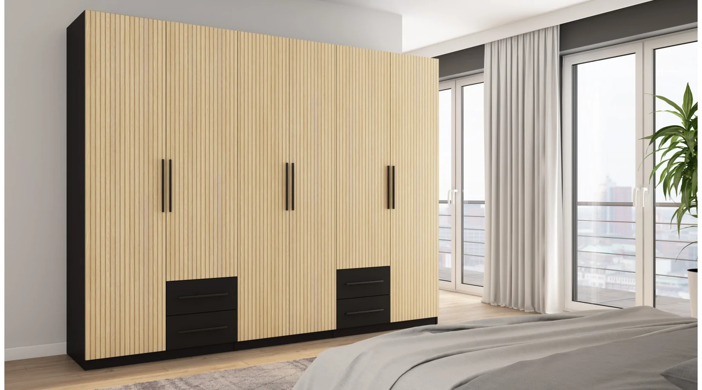 Szafa 280x220 cm czarny dąb gaja lamele – Hedron | eMeblast