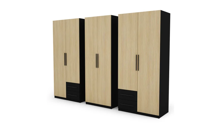 Szafa 280x220 cm czarny dąb gaja lamele lustro – Hedron | eMeblast
