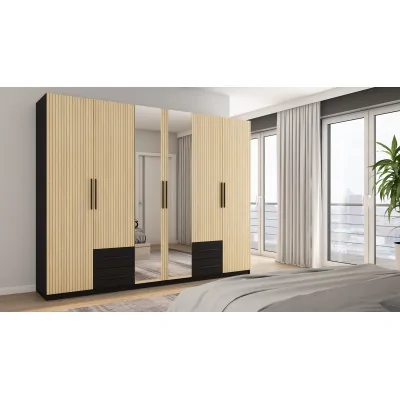 Szafa 280x220 cm czarny dąb gaja lamele lustro – Hedron | eMeblast