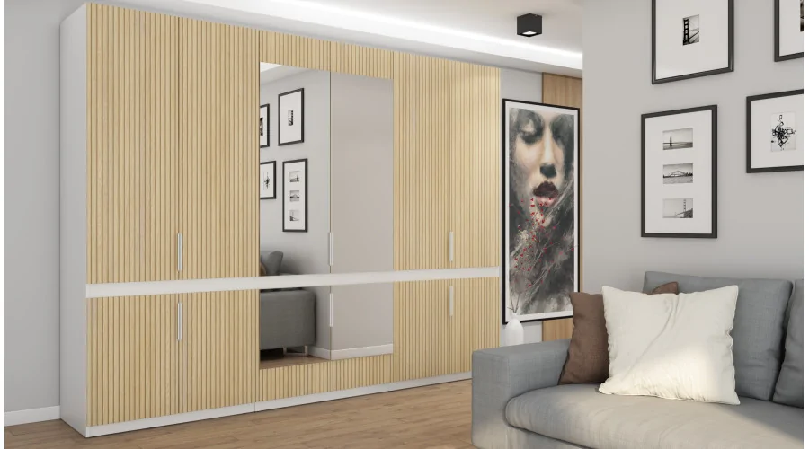 Szafa 310x240 cm biel dąb gaja lamele lustro – Ordinex | eMeblast