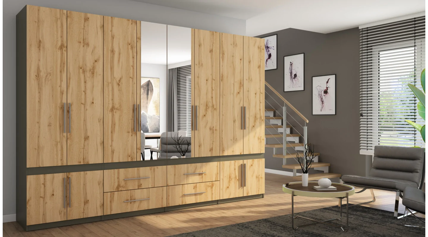 Szafa 320x230 cm grafit dąb wotan lustro – Accessa | eMeblast Szafa 320x230 cm grafit dąb wotan lustro – Accessa | eMeblast