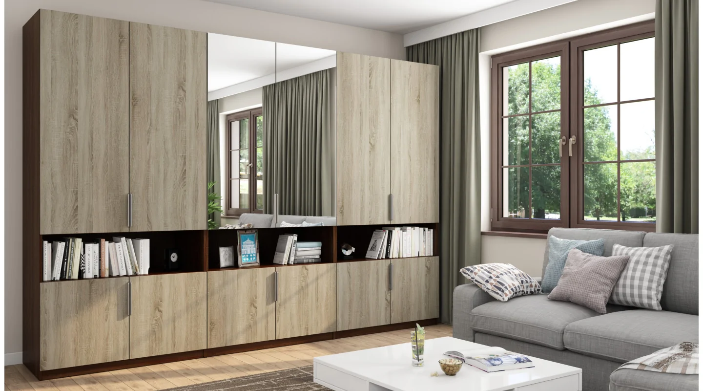 Szafa 330x230 cm sonoma jasna ciemna lustro – Expono | eMeblast