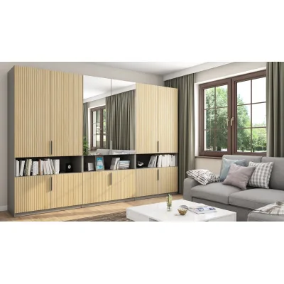 Szafa 330x230 cm szary platynowy dąb gaja lamele lustro – Expono | eMeblast