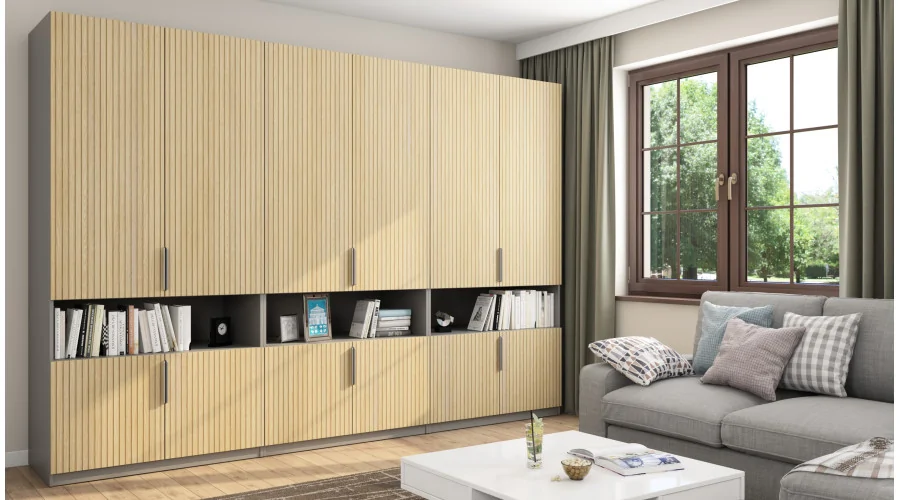 Szafa 330x230 cm szary platynowy dąb gaja lamele – Expono | eMeblast