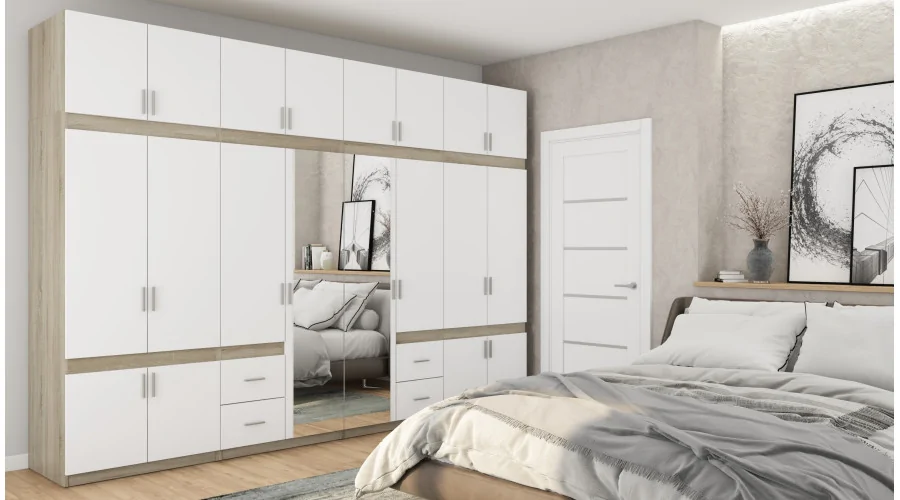 Szafa 340x240 cm sonoma jasna biel lustro – Maxora | eMeblast