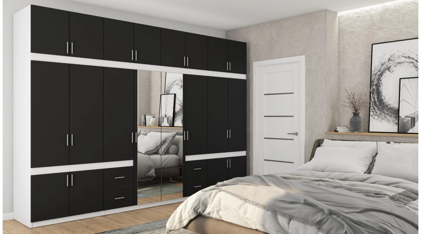 Szafa 340x240 cm biel czarny lustro – Maxora | eMeblast