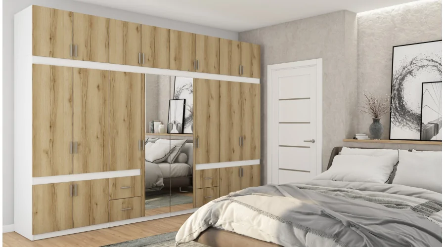 Szafa 340x240 cm biel dąb grand naturalny lustro – Maxora | eMeblast