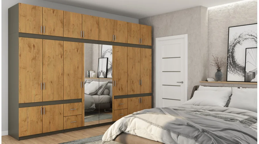 Szafa 340x240 cm grafit dąb lancelot lustro – Maxora | eMeblast