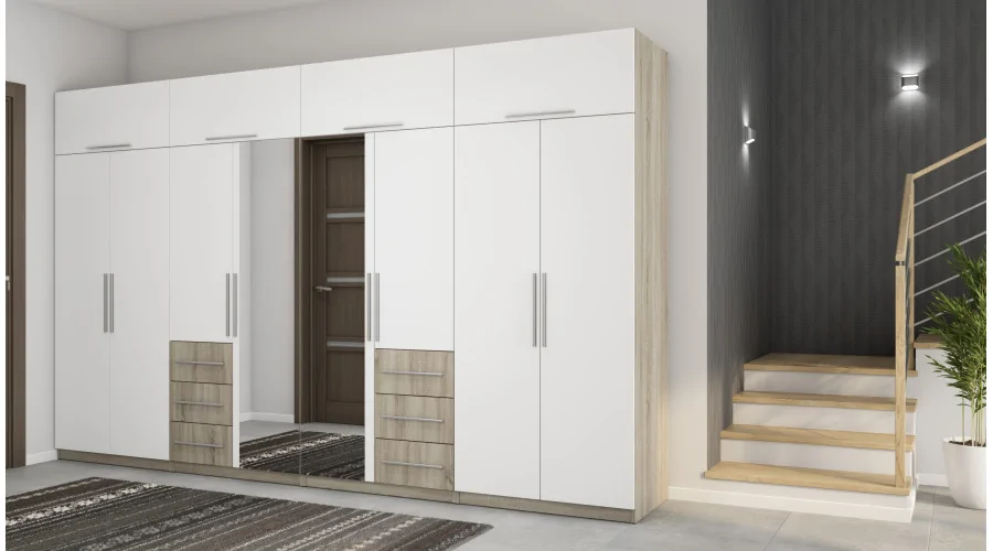 Szafa 360x220 cm sonoma jasna biel lustro – Sorelo | eMeblast