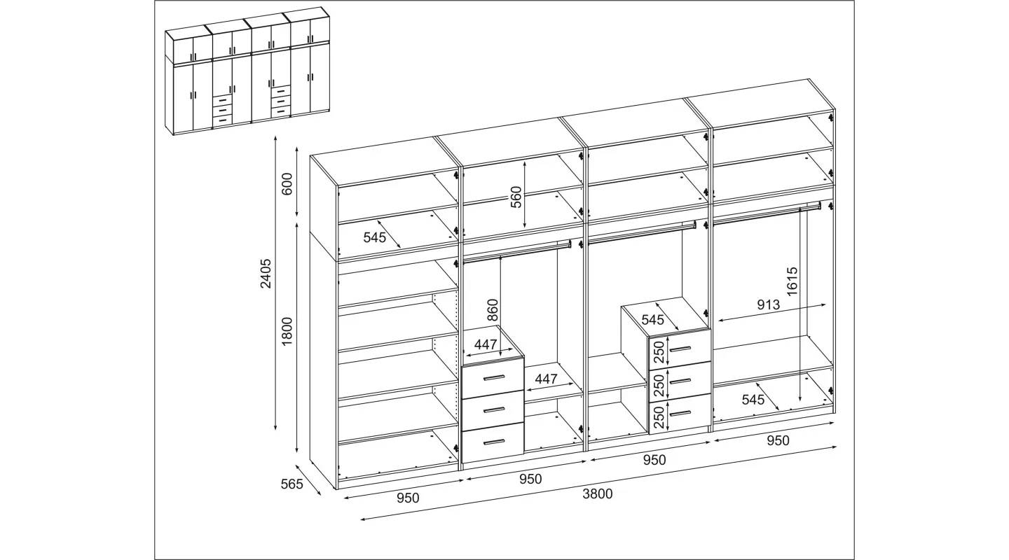 Szafa 380x240 cm biel lustro – Melvio | eMeblast