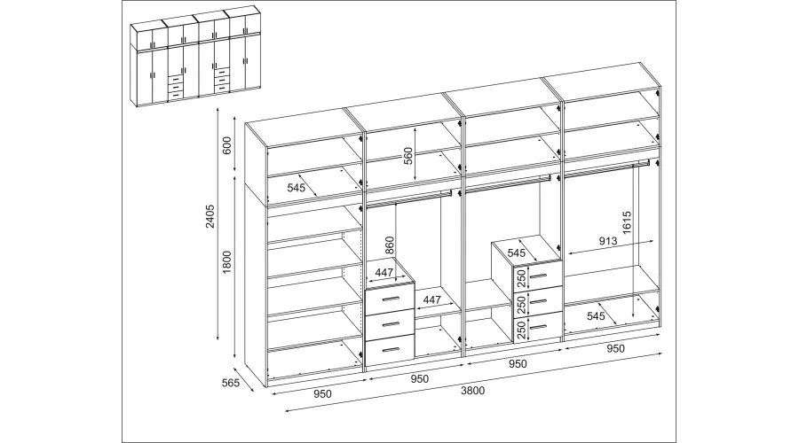 Szafa 380x240 cm biel lustro – Melvio | eMeblast