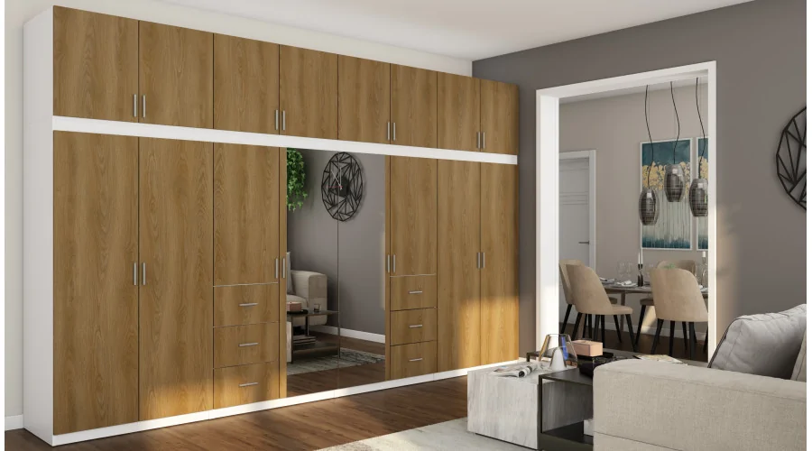 Szafa 380x240 cm biel dąb karmel lustro – Melvio | eMeblast
