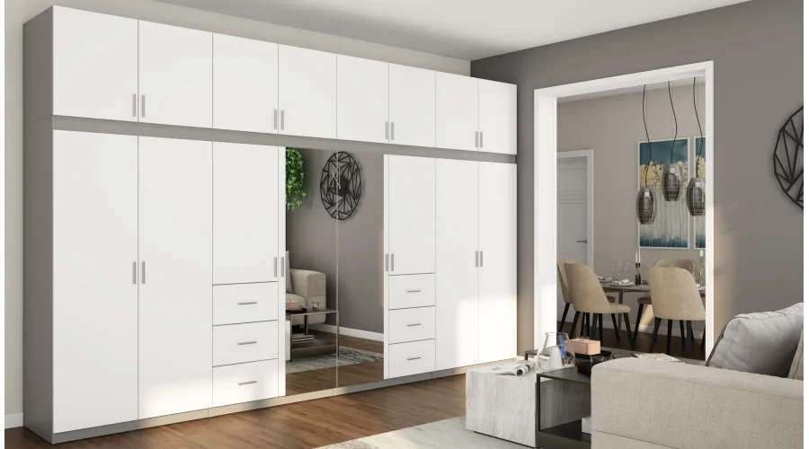 Szafa 380x240 cm szary platynowy biel lustro – Melvio | eMeblast