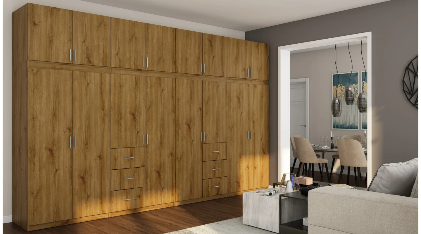 Szafa 380x240 cm dąb carpenter whisky – Melvio | eMeblast Szafa 380x240 cm dąb carpenter whisky – Melvio | eMeblast