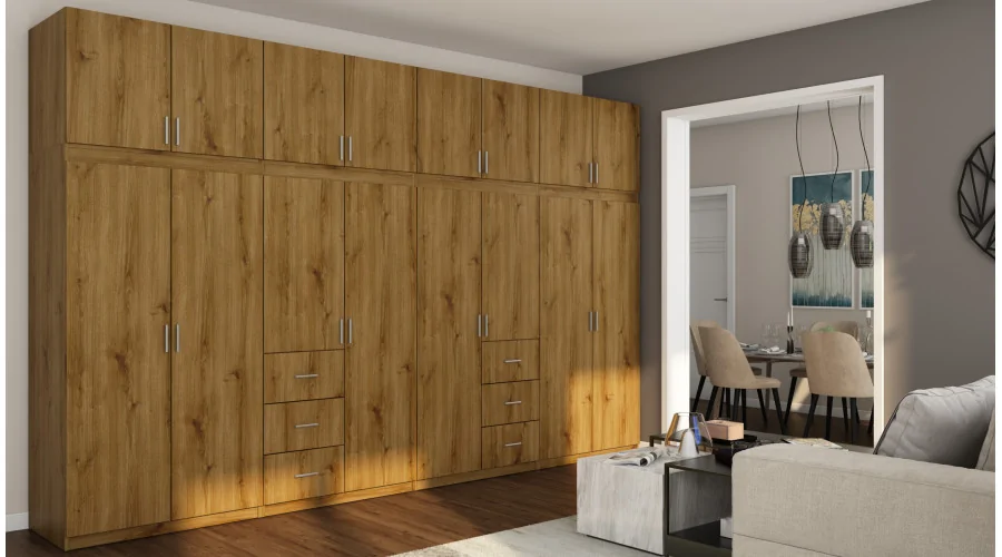 Szafa 380x240 cm dąb carpenter whisky – Melvio | eMeblast Szafa 380x240 cm dąb carpenter whisky – Melvio | eMeblast