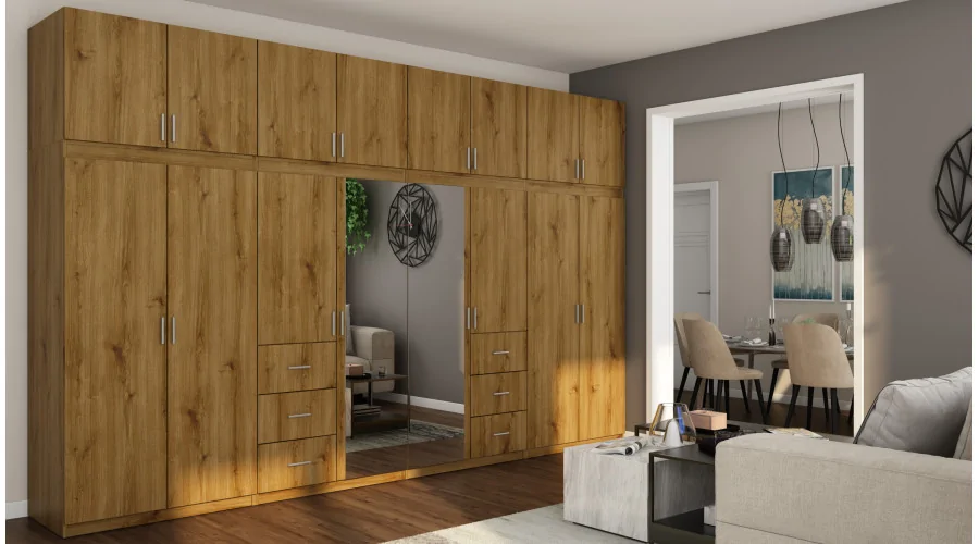 Szafa 380x240 cm dąb carpenter whisky lustro – Melvio | eMeblast