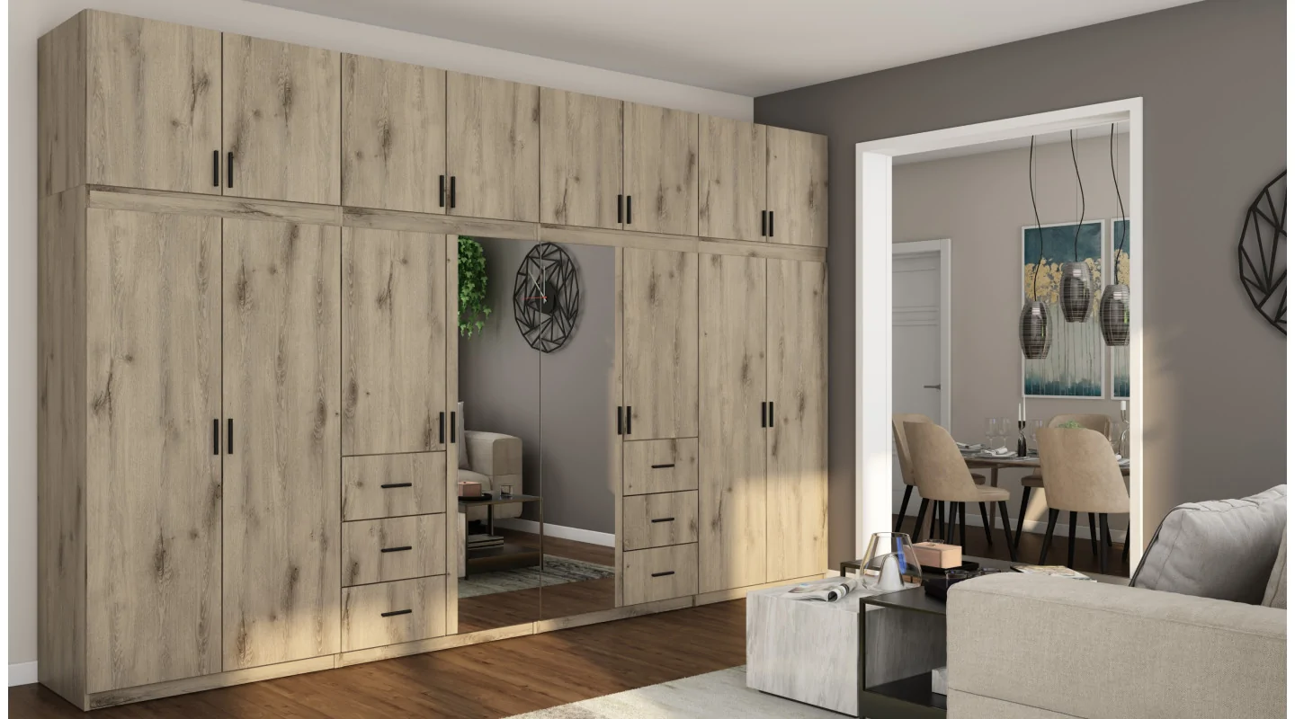 Szafa 380x240 cm dąb lumberjack frost lustro – Melvio | eMeblast