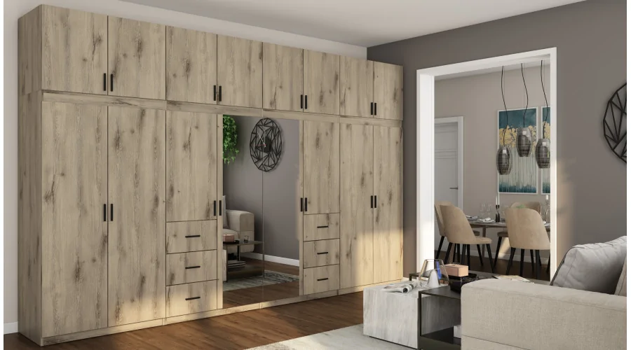 Szafa 380x240 cm dąb lumberjack frost lustro – Melvio | eMeblast