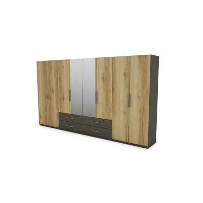Szafa 400x220 cm z lustrem grafit dąb grand naturalny – Luvano