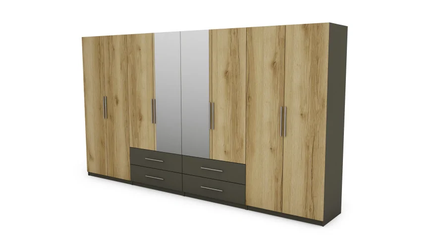 Szafa 400x220 cm grafit dąb grand naturalny lustro – Luvano | eMeblast Szafa 400x220 cm grafit dąb grand naturalny lustro – Luvano | eMeblast