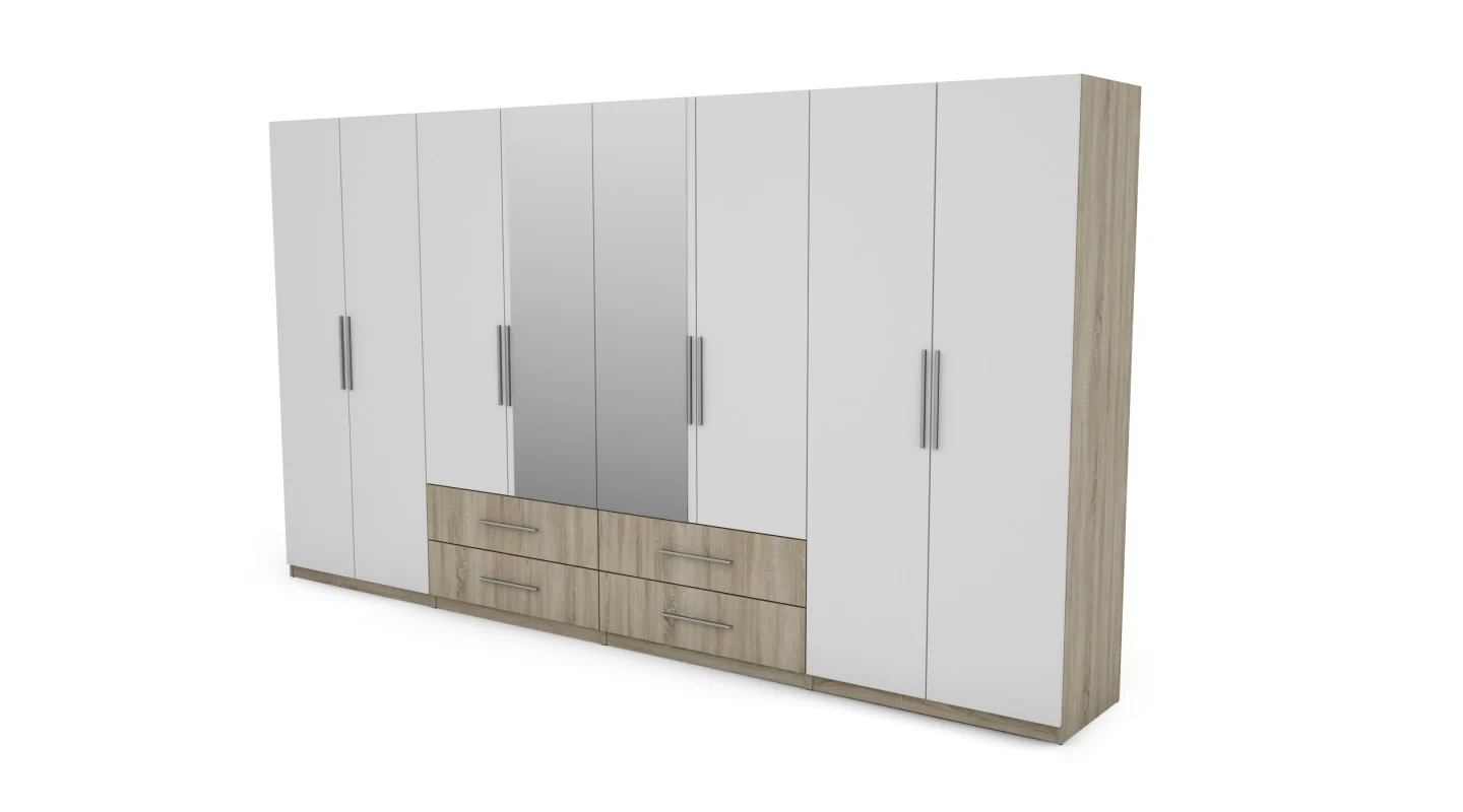 Szafa 400x220 cm sonoma jasna biel lustro – Luvano | eMeblast