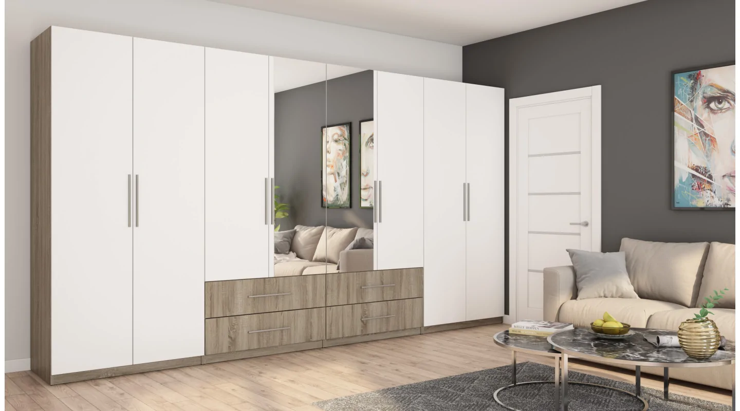Szafa 400x220 cm sonoma jasna biel lustro – Luvano | eMeblast