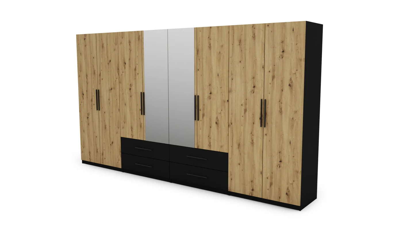 Szafa 400x220 cm czarny dąb artisan lustro – Luvano | eMeblast Szafa 400x220 cm czarny dąb artisan lustro – Luvano | eMeblast