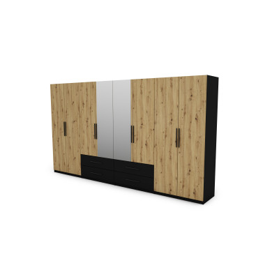 Szafa 400x220 cm z lustrem czarny dąb artisan – Luvano
