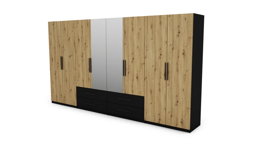 Szafa 400x220 cm czarny dąb artisan lustro – Luvano | eMeblast Szafa 400x220 cm czarny dąb artisan lustro – Luvano | eMeblast