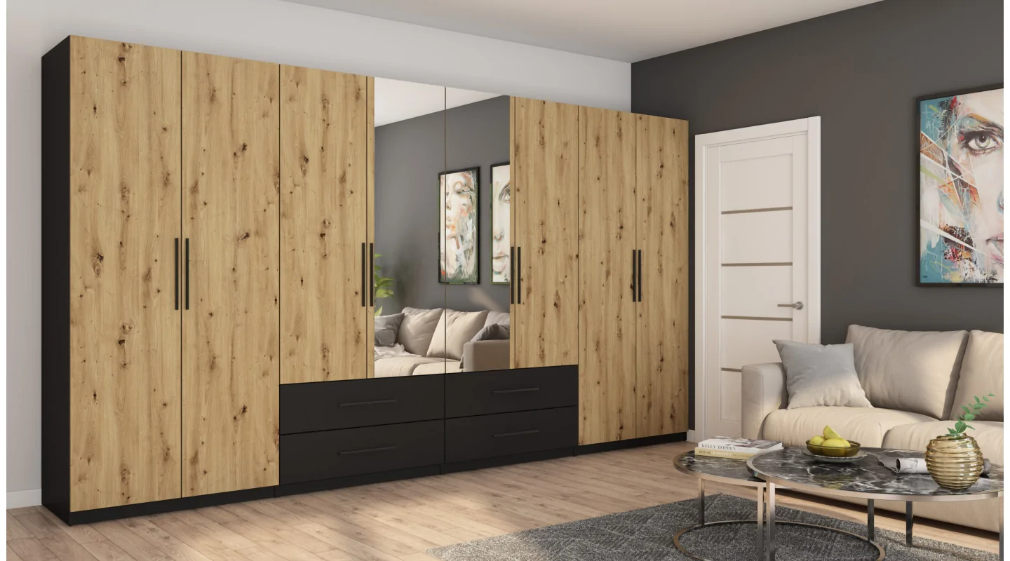 Szafa 400x220 cm czarny dąb artisan lustro – Luvano | eMeblast Szafa 400x220 cm czarny dąb artisan lustro – Luvano | eMeblast