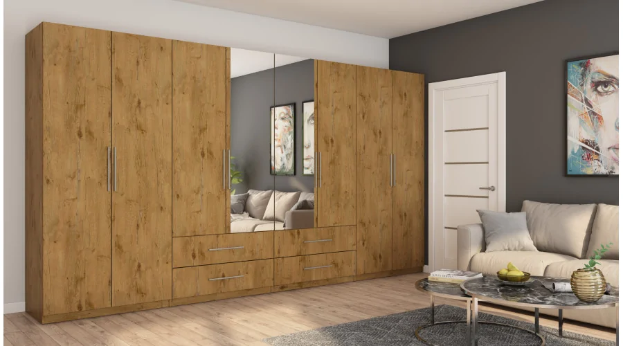Szafa 400x220 cm dąb lancelot lustro – Luvano | eMeblast
