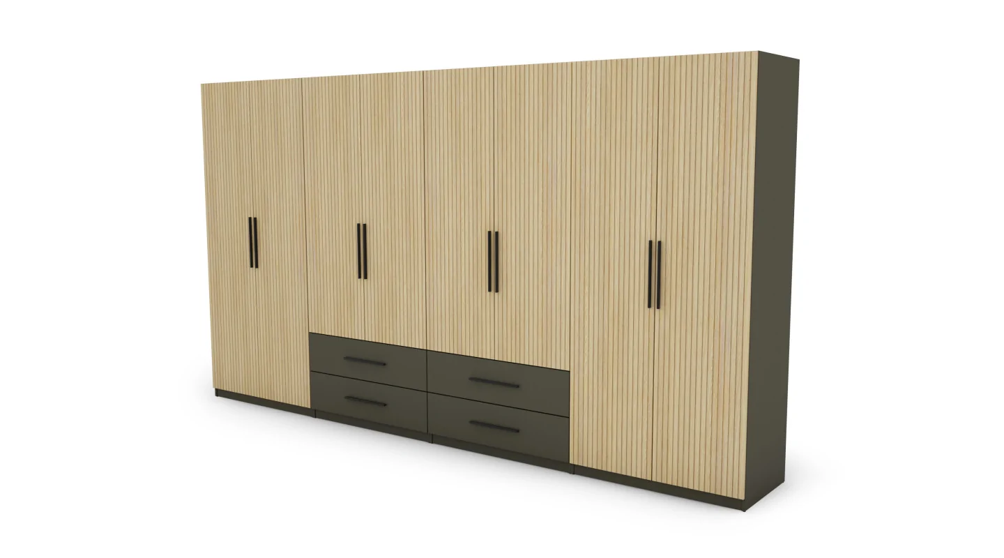 Szafa 400x220 cm szary grafit dąb gaja lamele – Luvano | eMeblast