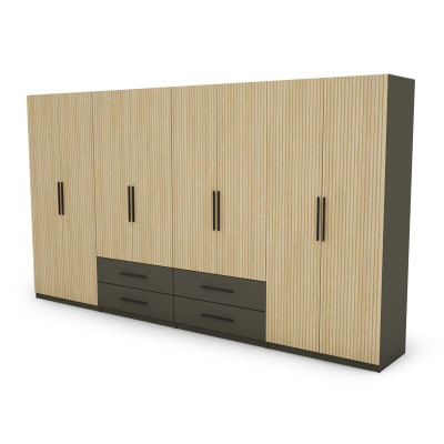 Szafa 400x220 cm szary grafit dąb gaja lamele – Luvano