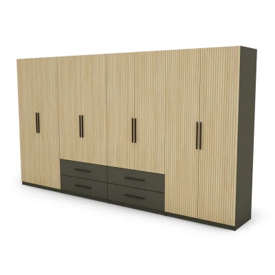 Szafa 400x220 cm szary grafit dąb gaja lamele – Luvano | eMeblast