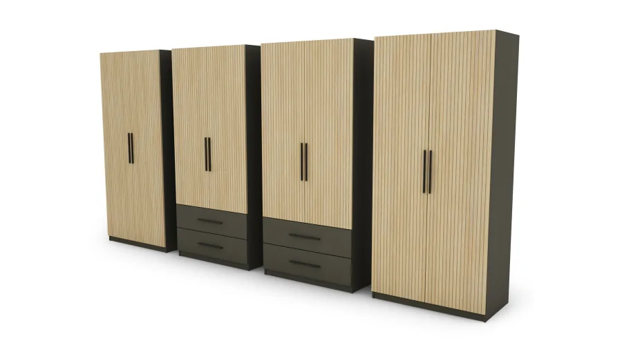 Szafa 400x220 cm szary grafit dąb gaja lamele – Luvano | eMeblast