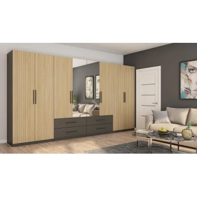 Szafa 400x220 cm szary grafit dąb gaja lamele lustro – Luvano | eMeblast
