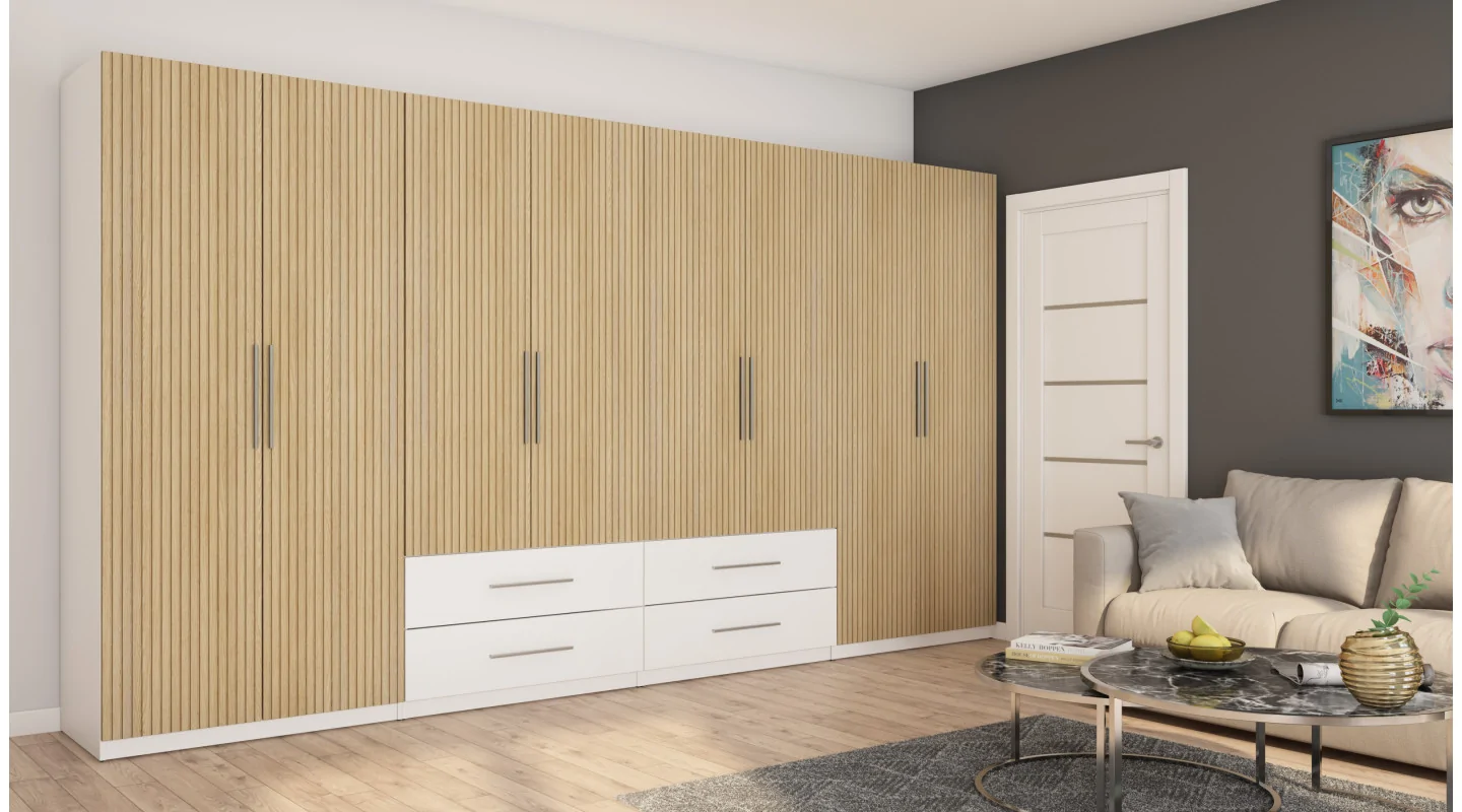 Szafa 400x220 cm biel dąb gaja lamele – Luvano | eMeblast