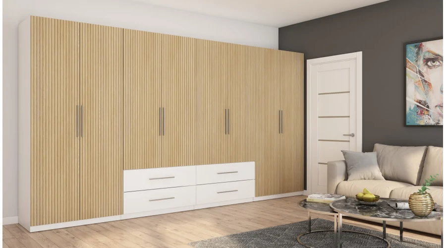 Szafa 400x220 cm biel dąb gaja lamele – Luvano | eMeblast