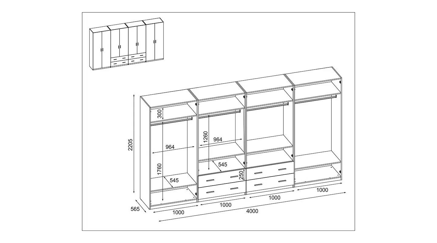 Szafa 400x220 cm biel dąb gaja lamele lustro – Luvano | eMeblast