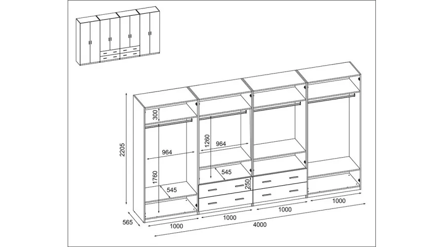 Szafa 400x220 cm biel dąb gaja lamele lustro – Luvano | eMeblast