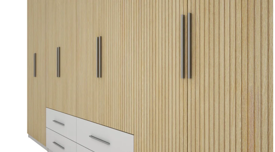 Szafa 400x220 cm biel dąb gaja lamele lustro – Luvano | eMeblast